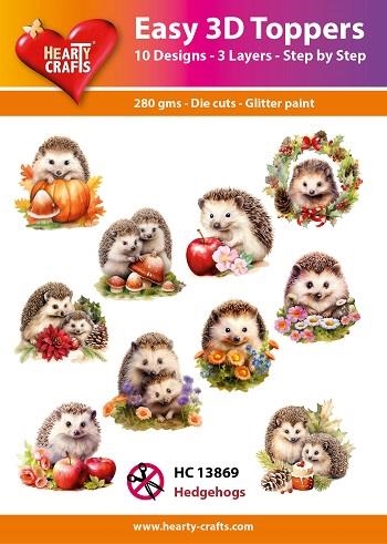 HC13869 Easy 3D Toppers Hedgehogs 10 udstandsede motiver med glimmer